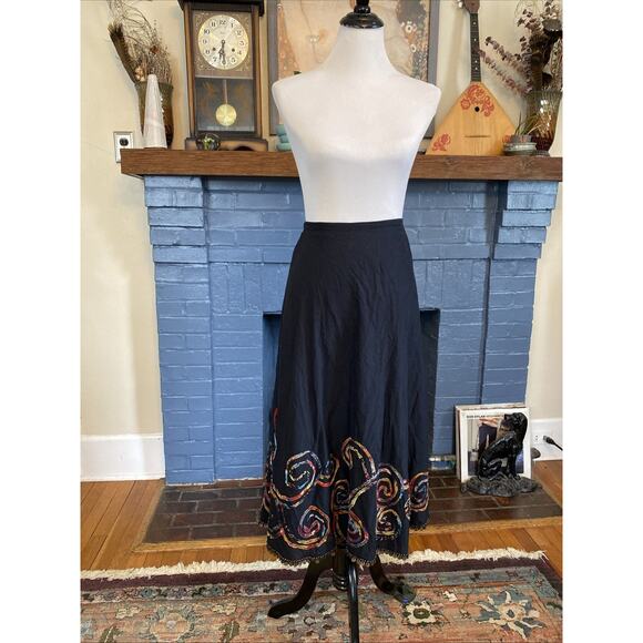 Chico’s Elastic Waist Midi Skirt Size 1 (M/8) Beaded Sequin Embroidered Boho - Picture 4 of 12